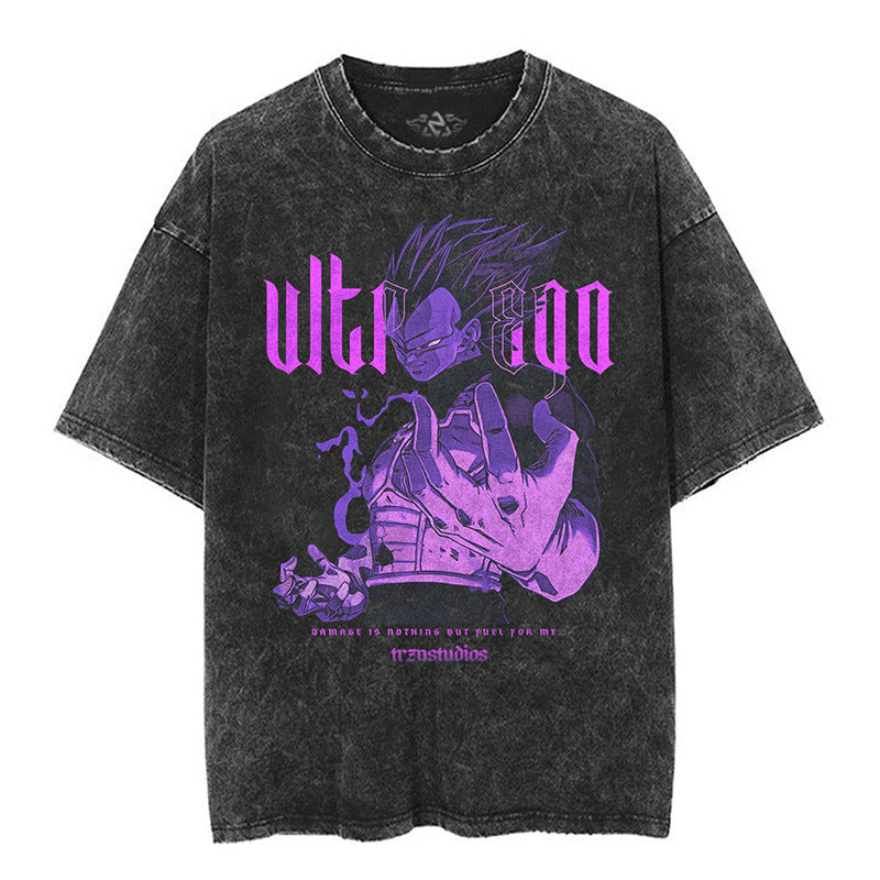 Classic Dragon Ball Cartoon Anime Oversize High Street Vintage Washed Distressed Short Sleeve T-Shirt Trendy Cotton