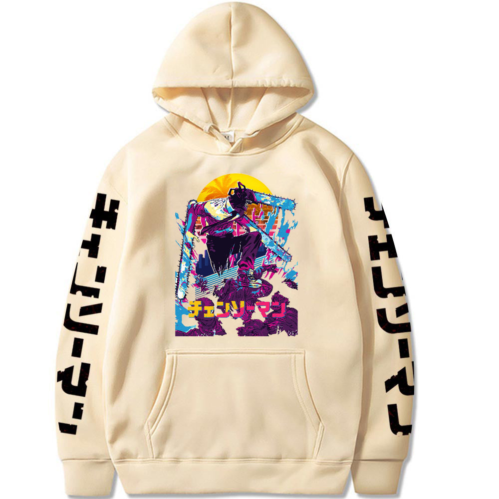Chainsaw Man Denji Print Loose Fleece Hooded Sweatshirt