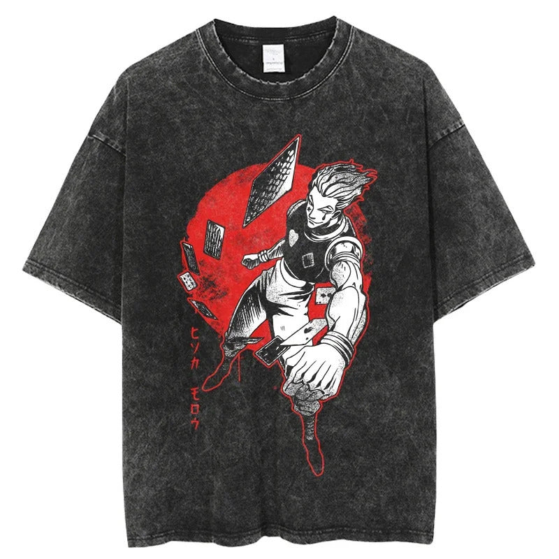 Anime Hunter x Hunter Printed T-Shirt Summer Cotton Washed Vintage Short Sleeve Top