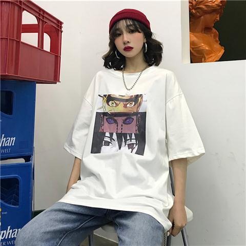 INS Diablo Naruto Uchibo with Earth Anime Print Loose Short sleeved T-shirt for Men and Women Short sleeved Couple