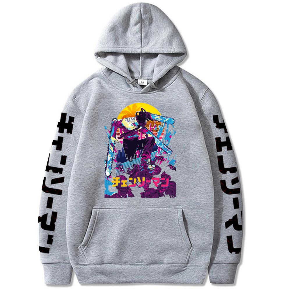 Chainsaw Man Denji Print Loose Fleece Hooded Sweatshirt