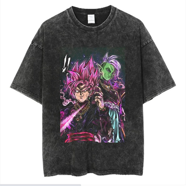 Japanese anime cartoon Dragon Ball oversize high street vintage washed wax dyed direct spray printed short sleeved T-shirt
