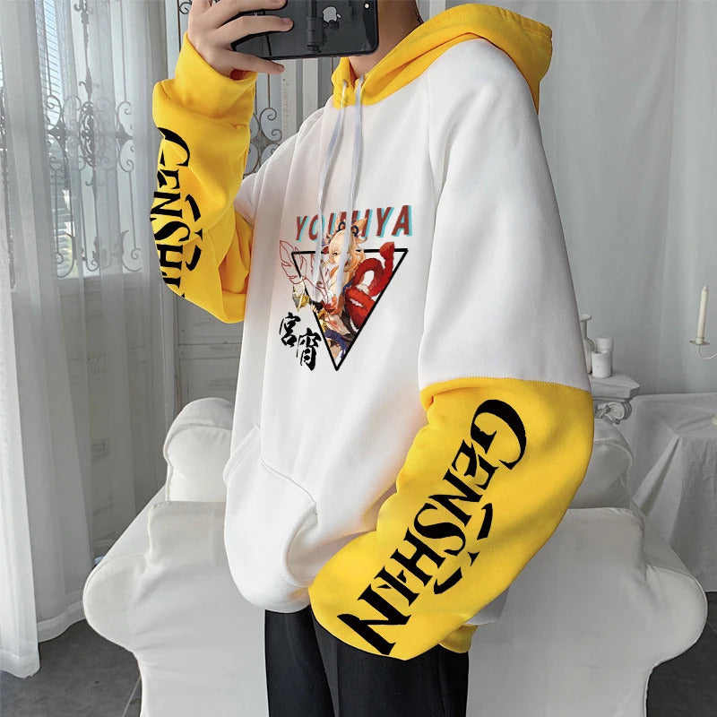 Spring Genshin Impact Yoimiya Printed Hoodie Unisex Long Sleeve Casual Jacket Patchwork Top