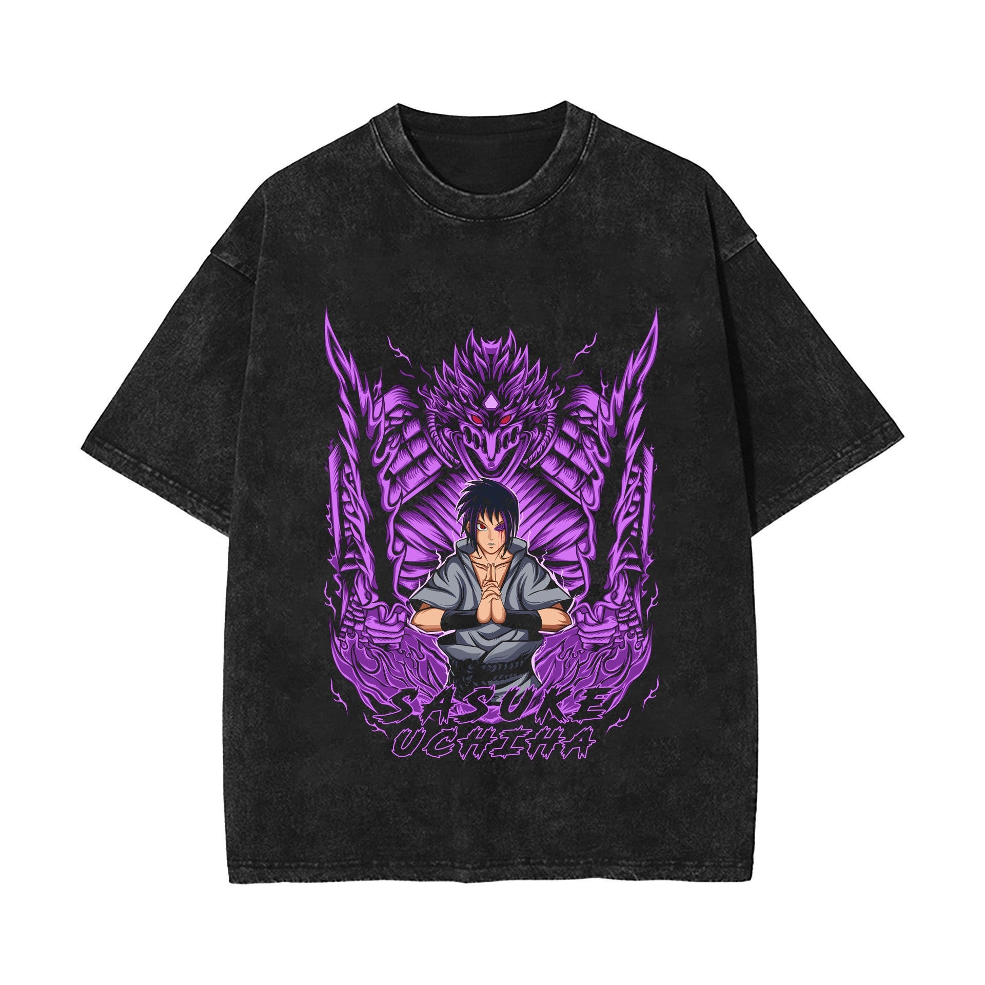 New summer anime Naruto Sasuke European and American washed vintage short sleeved T-shirt