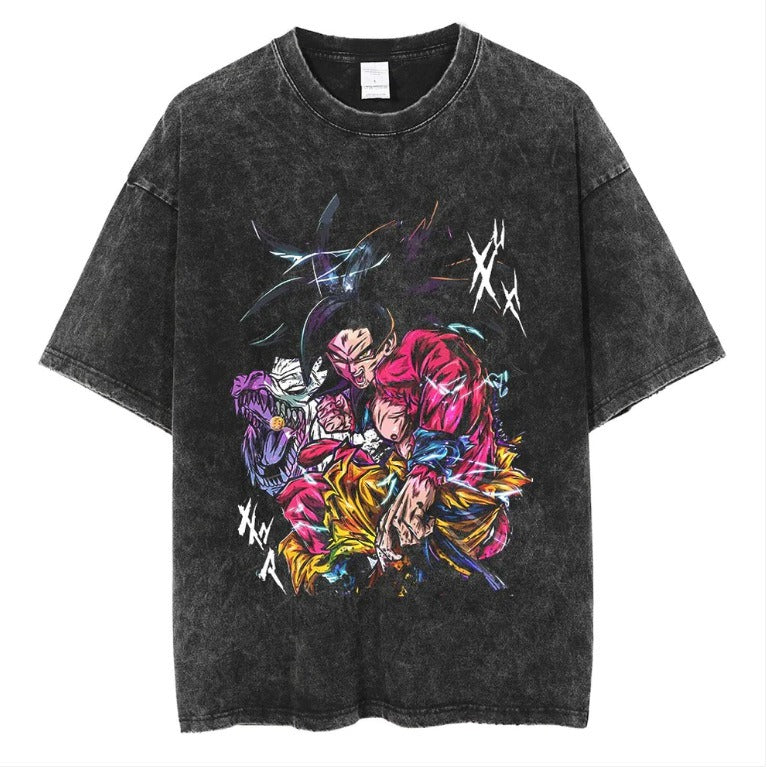 Japanese anime cartoon Dragon Ball oversize high street vintage washed wax dyed direct spray printed short sleeved T-shirt
