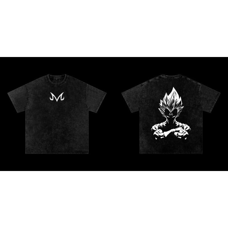 Summer Dragon Ball Vegeta Anime Print T-Shirt Vintage Washed Cotton Short Sleeve Top