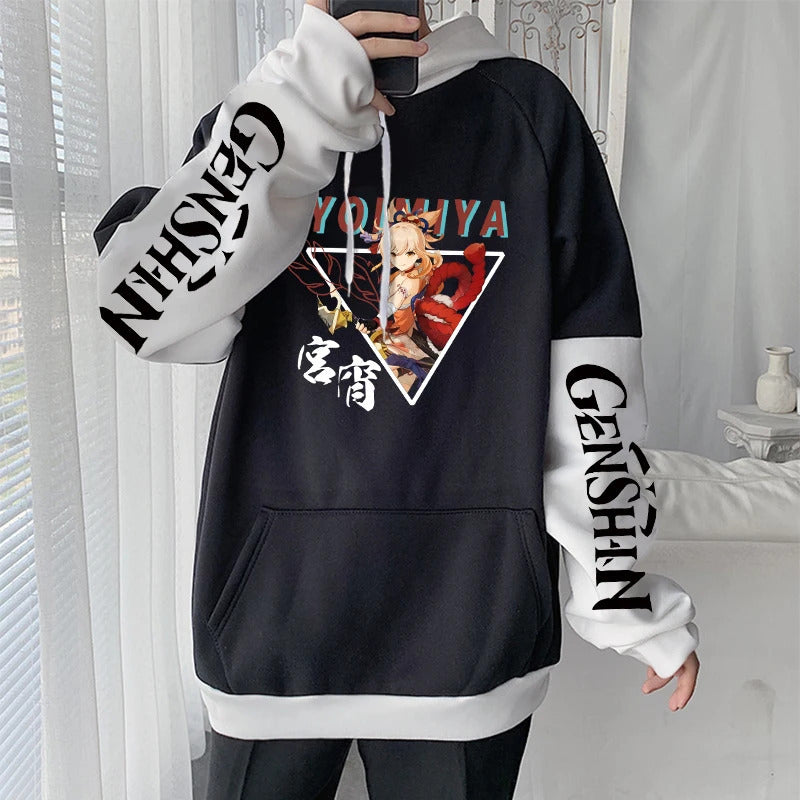 Spring Genshin Impact Yoimiya Printed Hoodie Unisex Long Sleeve Casual Jacket Patchwork Top