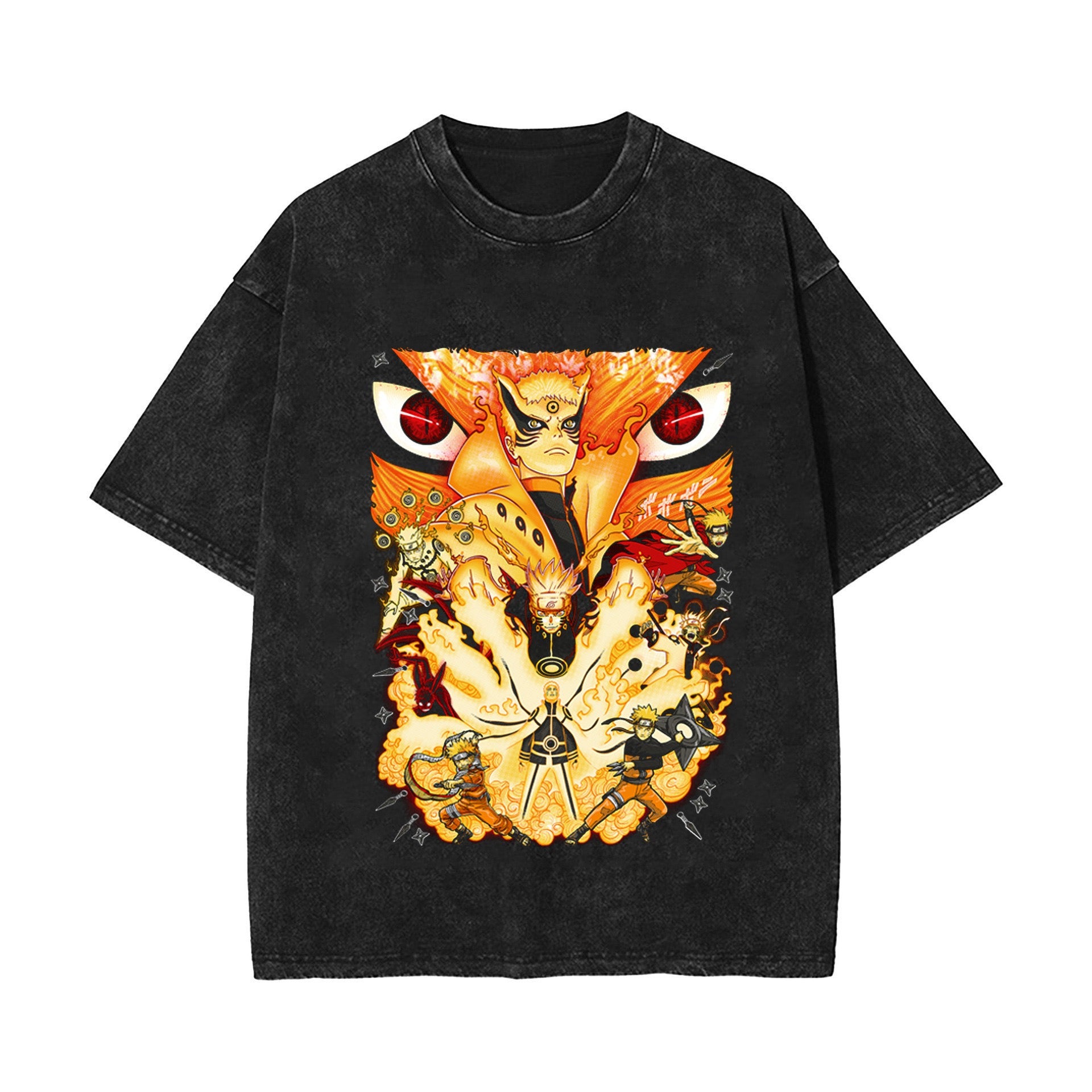 New summer anime Naruto Sasuke European and American washed vintage short sleeved T-shirt