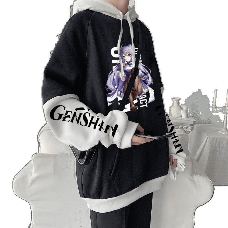 Spring Genshin Impact KeqingPrinted Hoodie Unisex Long Sleeve Casual Spliced Jacket Top