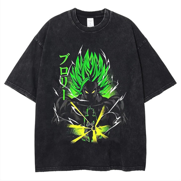 Japanese anime cartoon Dragon Ball oversize high street vintage washed wax dyed direct spray printed short sleeved T-shirt