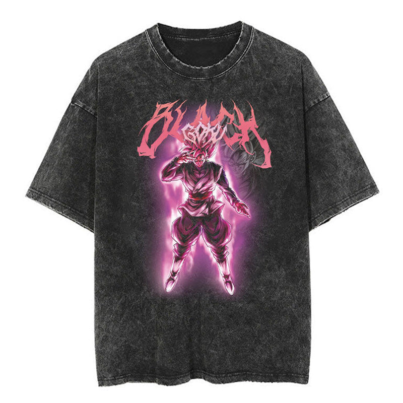 Classic Dragon Ball Cartoon Anime Oversize High Street Vintage Washed Distressed Short Sleeve T-Shirt Trendy Cotton
