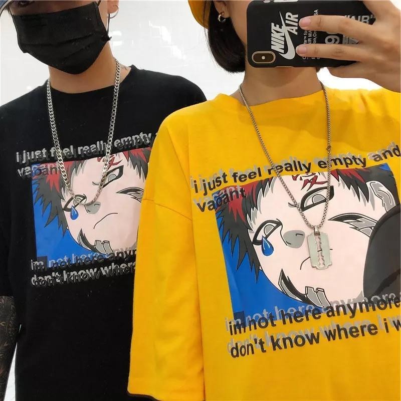 INS Diablo Naruto Uchibo with Earth Anime Print Loose Short sleeved T-shirt for Men and Women Short sleeved Couple