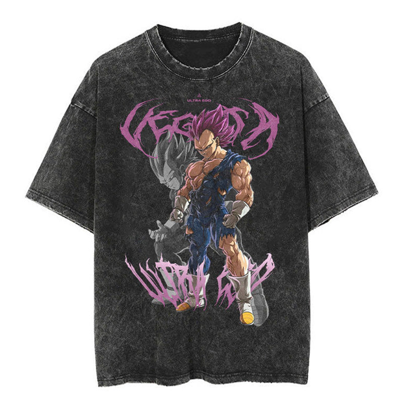 Classic Dragon Ball Cartoon Anime Oversize High Street Vintage Washed Distressed Short Sleeve T-Shirt Trendy Cotton