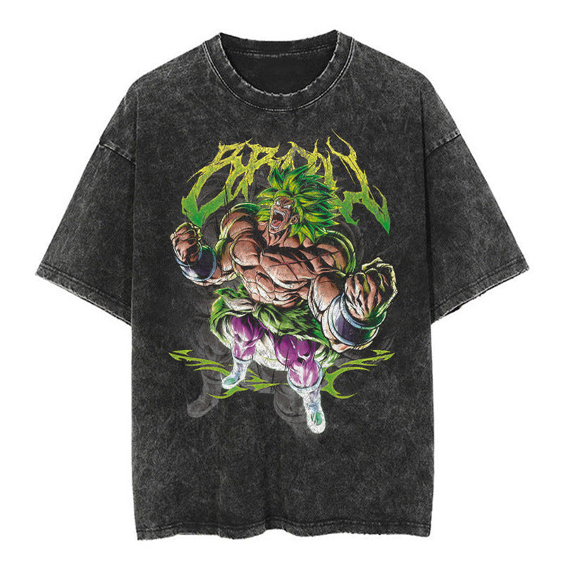 Classic Dragon Ball Cartoon Anime Oversize High Street Vintage Washed Distressed Short Sleeve T-Shirt Trendy Cotton