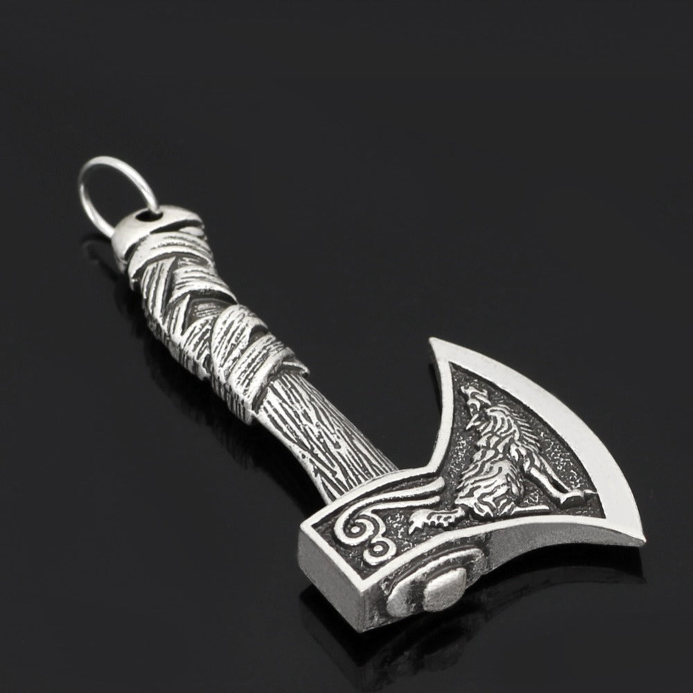 Men's Viking Celtic Wolf Crow Axe Pendant Rune Necklace Charm Nordic Amulet Jewelry