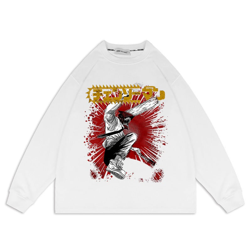 Chainsaw Man Anime Washed Old Sweater Electric Oversize Magima American High Street Cartoon Top