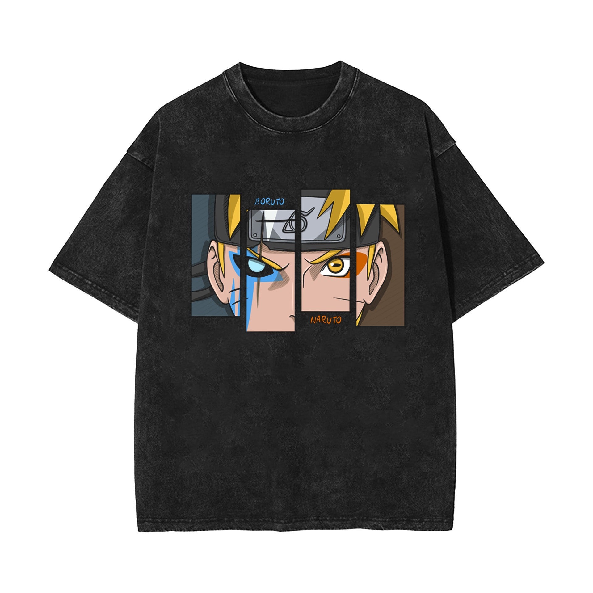 New summer anime Naruto Sasuke European and American washed vintage short sleeved T-shirt