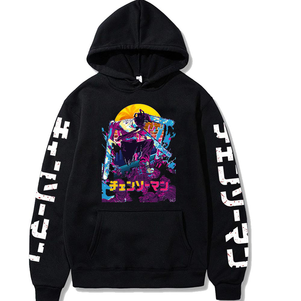 Chainsaw Man Denji Print Loose Fleece Hooded Sweatshirt