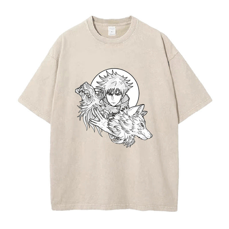 Summer Anime Jujutsu Kaisen Printed T-Shirt Vintage Washed Cotton Short Sleeve Top