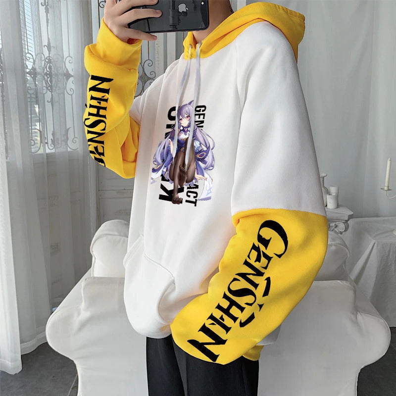 Spring Genshin Impact KeqingPrinted Hoodie Unisex Long Sleeve Casual Spliced Jacket Top