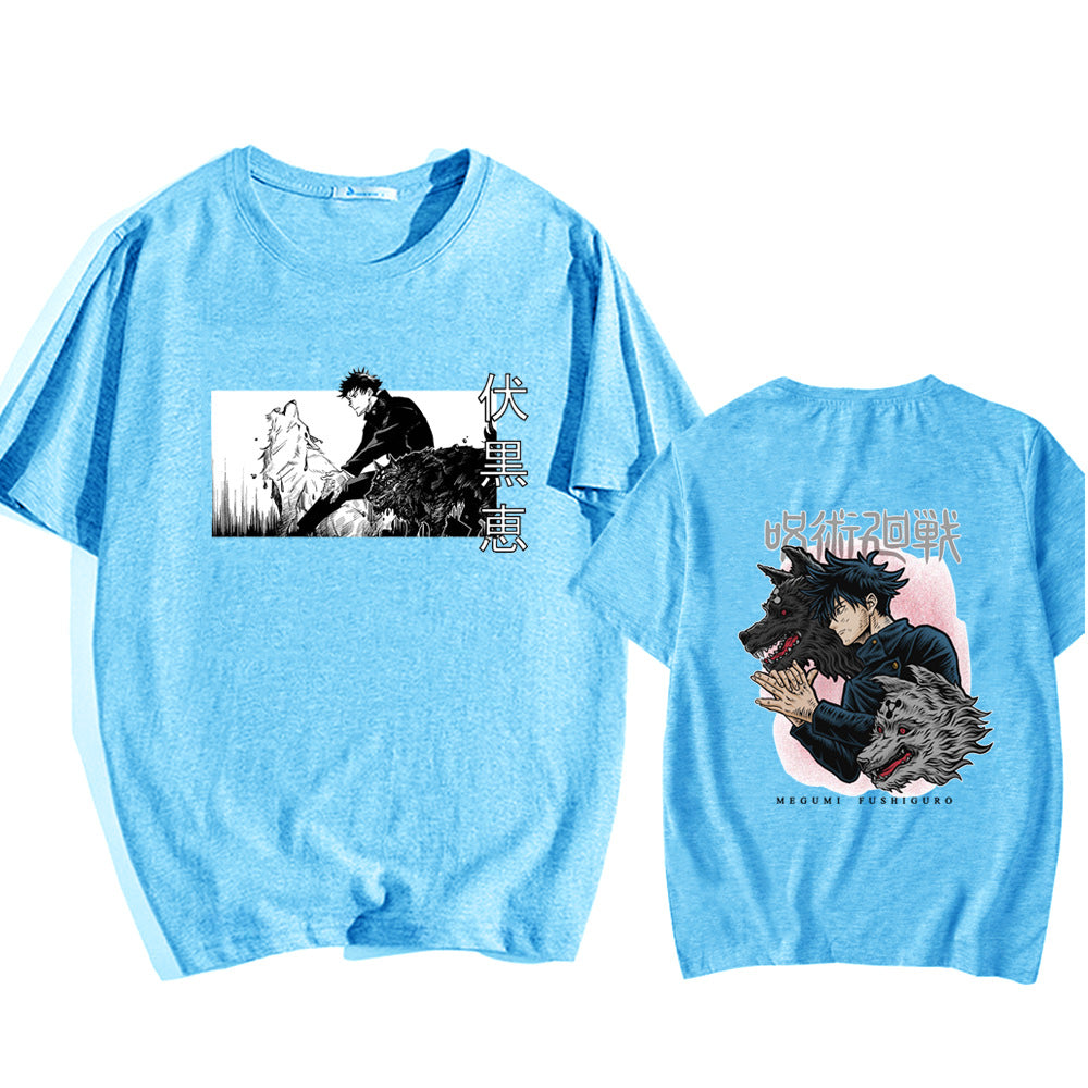 Jujutsu Kaisen Fuuji Satoru Print Black Short Sleeve T-Shirt