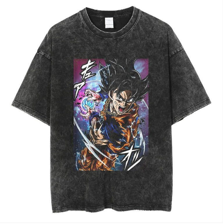 Japanese anime cartoon Dragon Ball oversize high street vintage washed wax dyed direct spray printed short sleeved T-shirt
