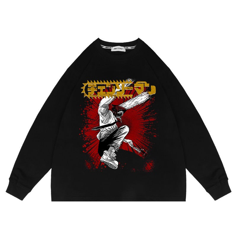 Chainsaw Man Anime Washed Old Sweater Electric Oversize Magima American High Street Cartoon Top