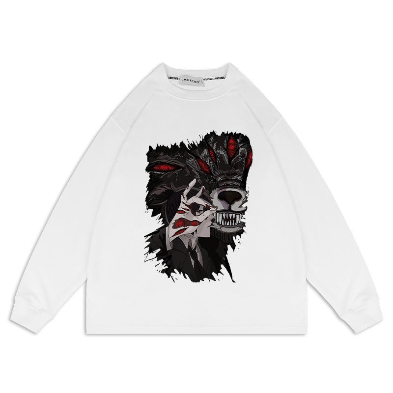 Chainsaw Man Anime Washed Old Sweater Electric Oversize Magima American High Street Cartoon Top