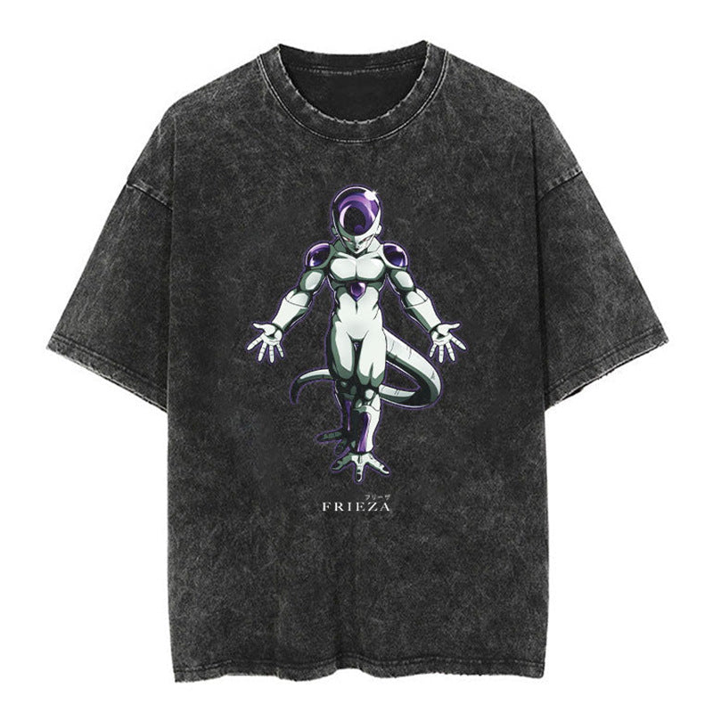 Classic Dragon Ball Cartoon Anime Oversize High Street Vintage Washed Distressed Short Sleeve T-Shirt Trendy Cotton