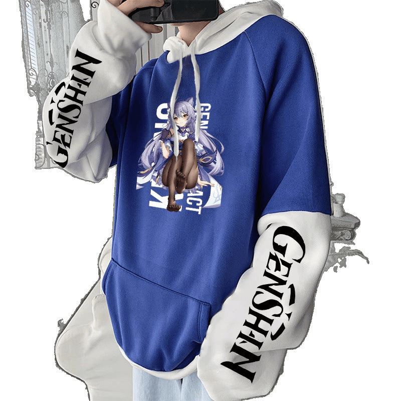 Spring Genshin Impact KeqingPrinted Hoodie Unisex Long Sleeve Casual Spliced Jacket Top