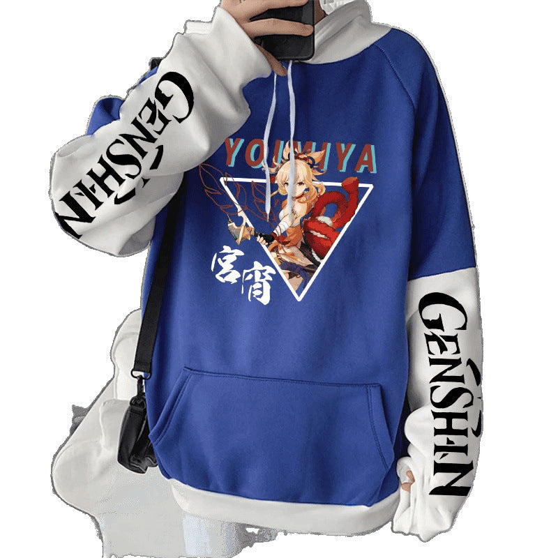 Spring Genshin Impact Yoimiya Printed Hoodie Unisex Long Sleeve Casual Jacket Patchwork Top