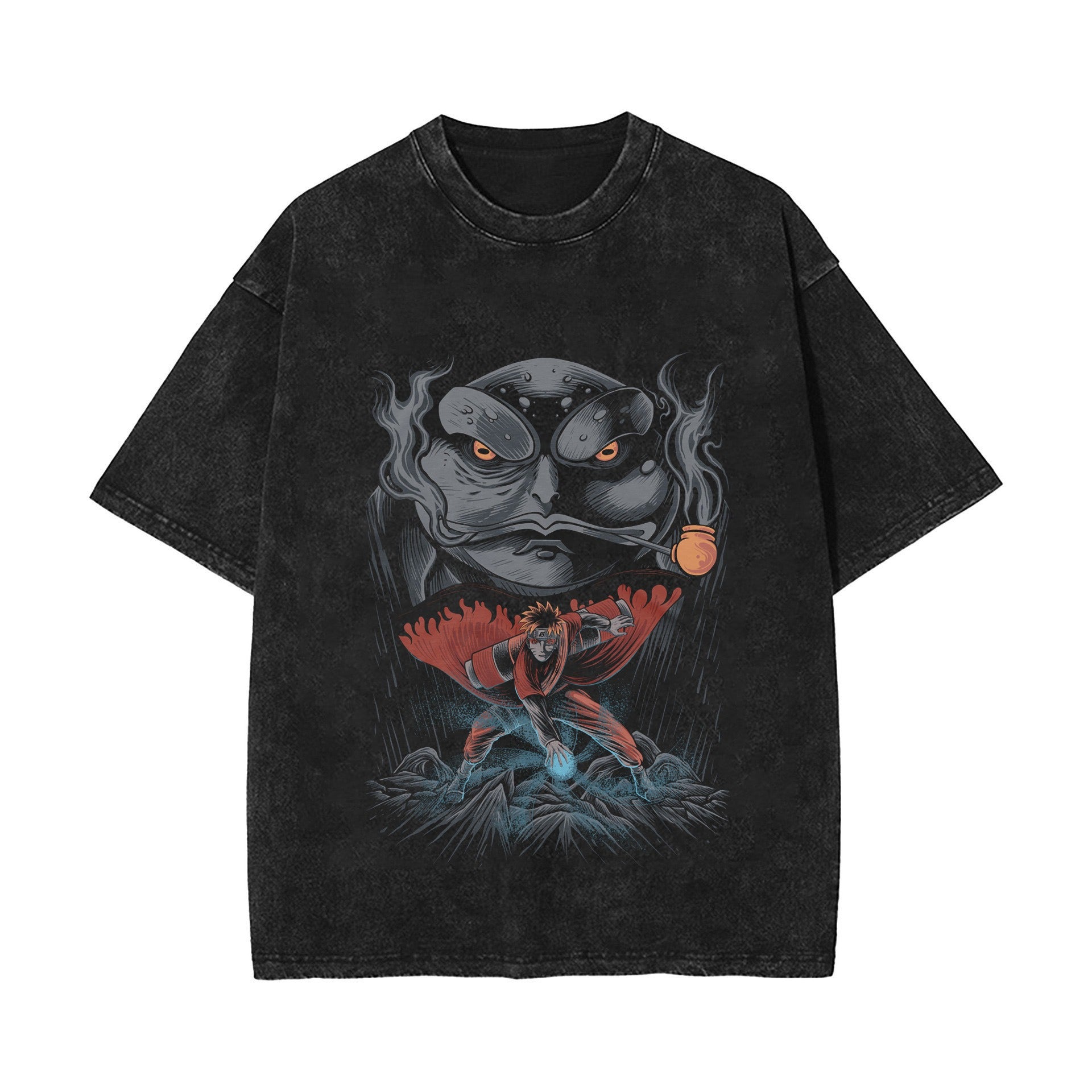 New summer anime Naruto Sasuke European and American washed vintage short sleeved T-shirt