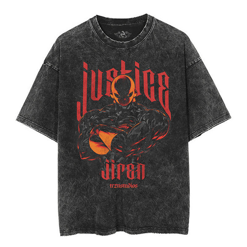 Classic Dragon Ball Cartoon Anime Oversize High Street Vintage Washed Distressed Short Sleeve T-Shirt Trendy Cotton