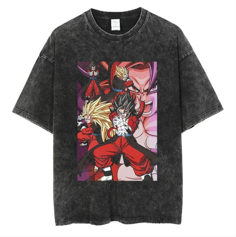 Japanese anime cartoon Dragon Ball oversize high street vintage washed wax dyed direct spray printed short sleeved T-shirt