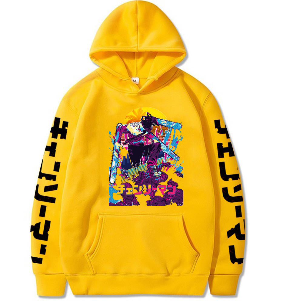 Chainsaw Man Denji Print Loose Fleece Hooded Sweatshirt