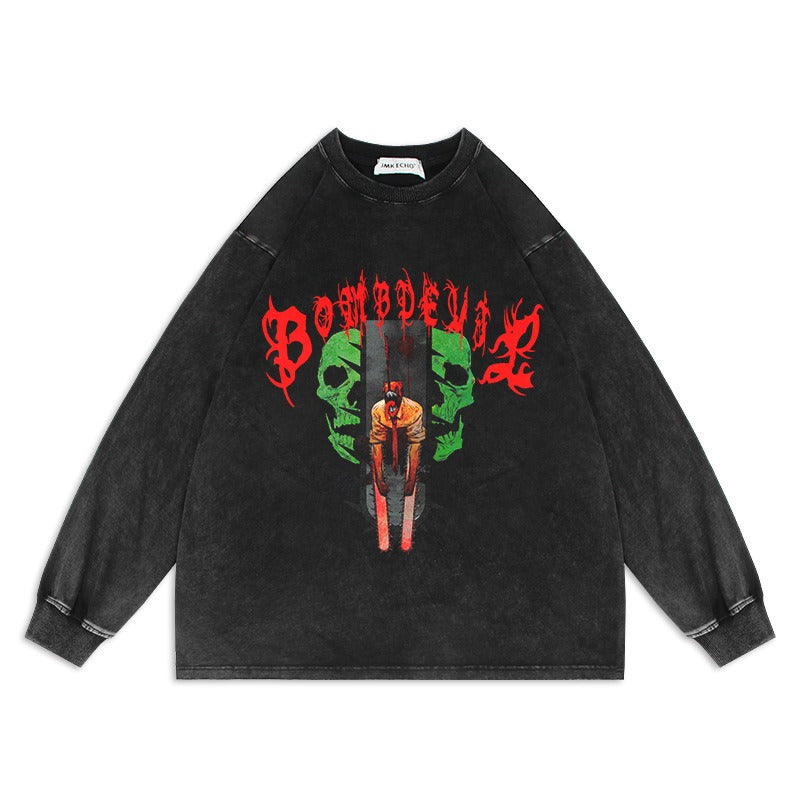 Chainsaw Man Anime Washed Old Sweater Electric Oversize Magima American High Street Cartoon Top