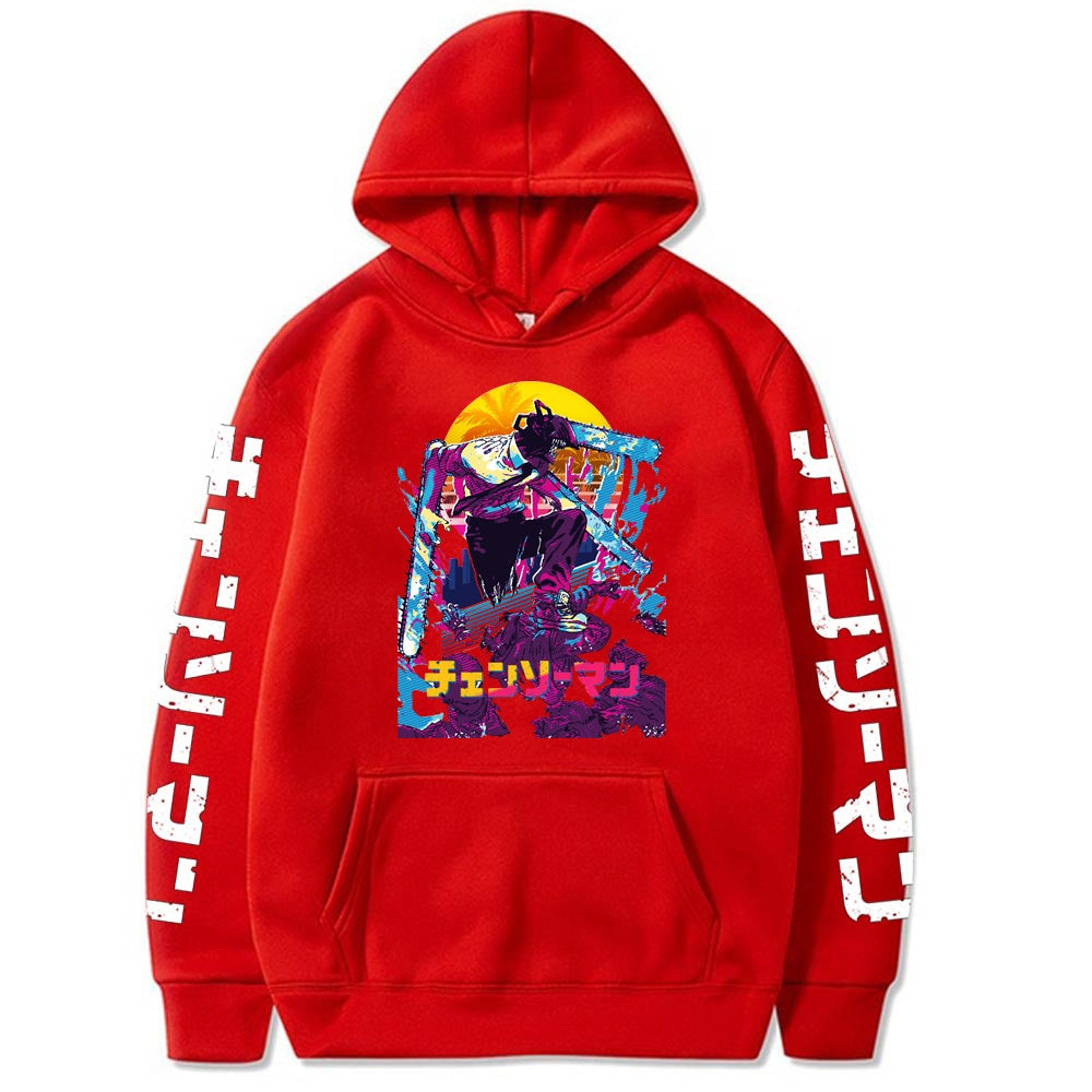 Chainsaw Man Denji Print Loose Fleece Hooded Sweatshirt