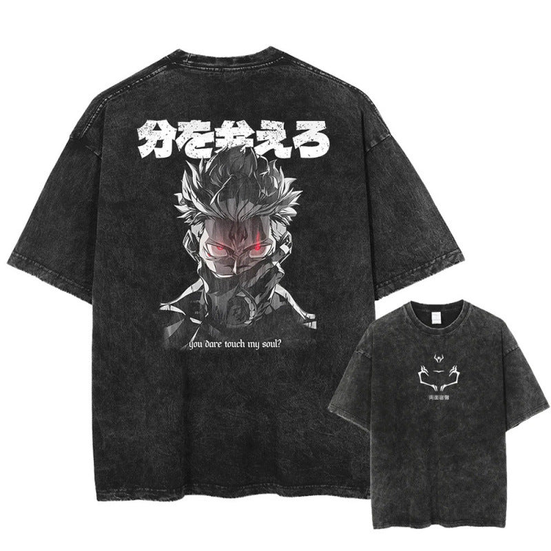 Summer Anime Jujutsu Kaisen Character Pattern Printed T-Shirt Cotton Washed Vintage Short Sleeve